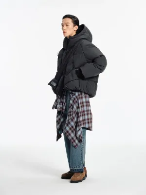 Pleated Check Hooded Puffer Jacket