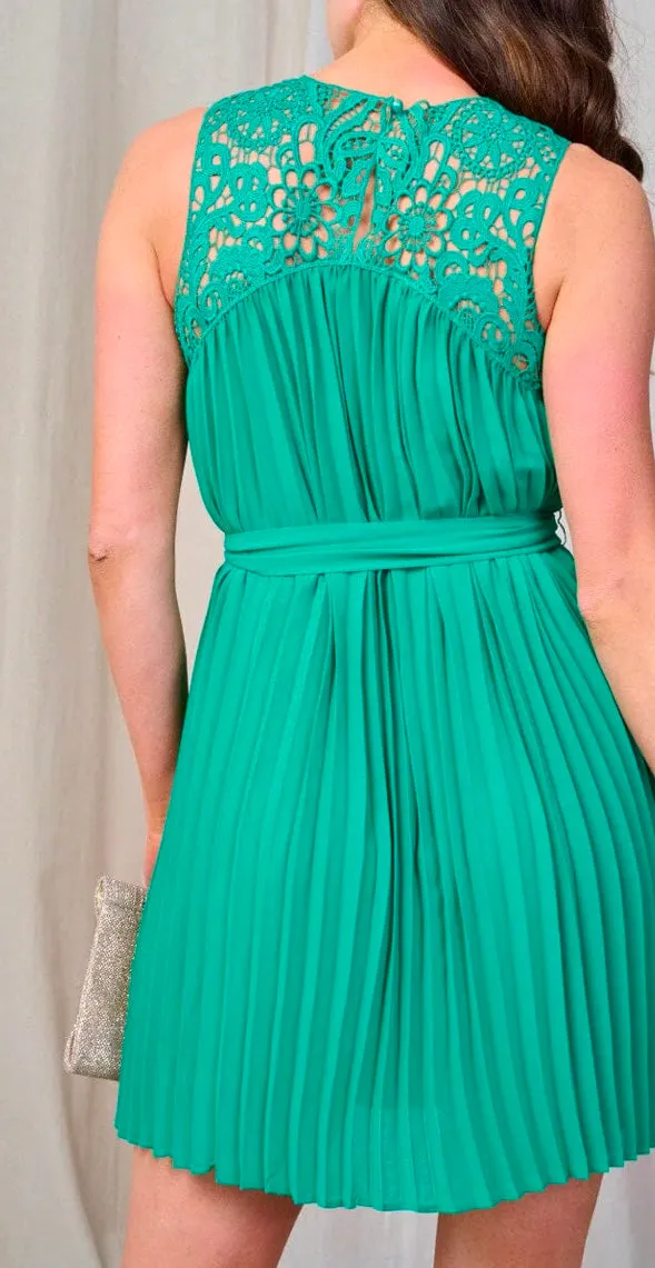 Pleated Crochet Dress - Jade