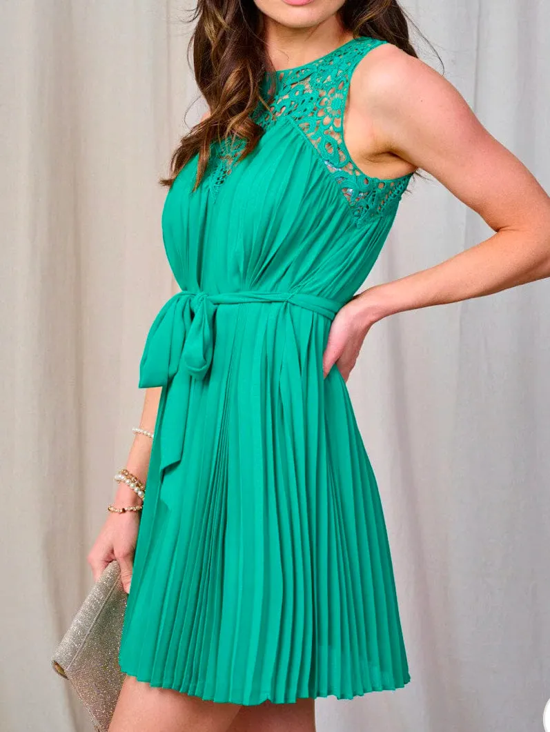 Pleated Crochet Dress - Jade