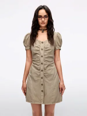 Pleated Denim Dress