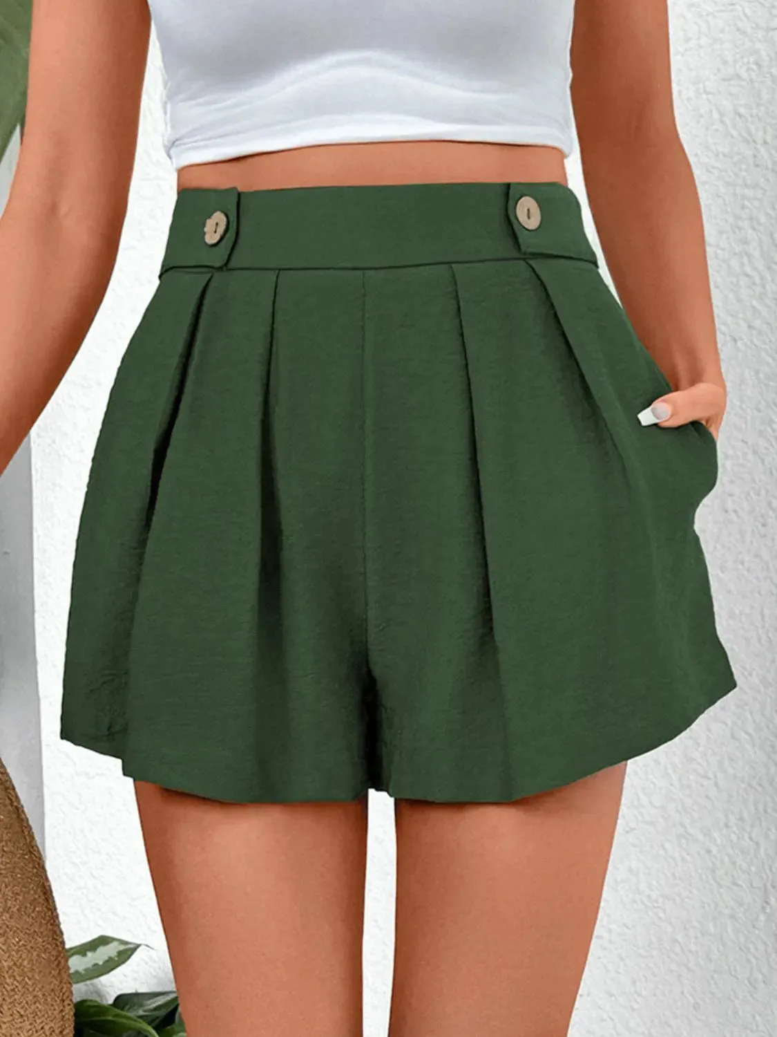 Pleated Detail Shorts with Pockets S-XL