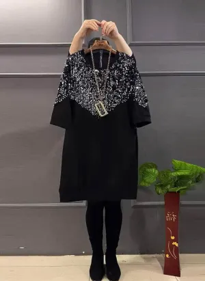 Plus Size Sequin Detailed Loose Shirt Dress