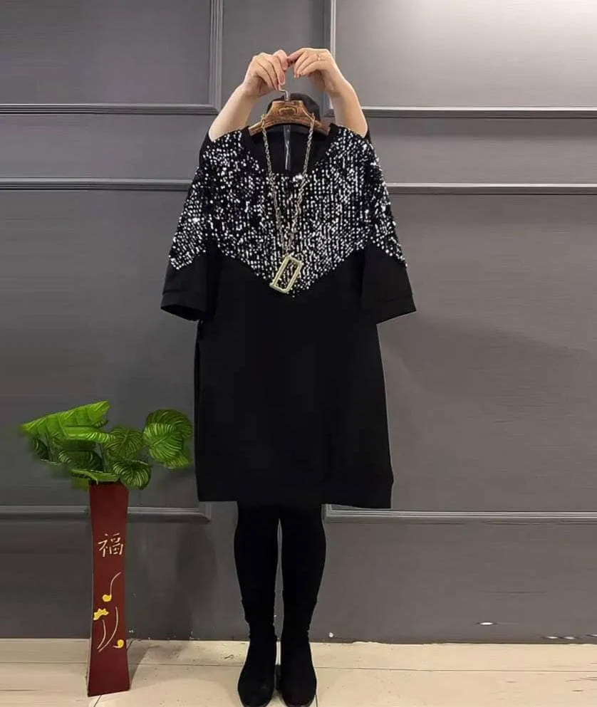 Plus Size Sequin Detailed Loose Shirt Dress