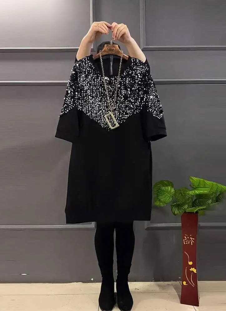 Plus Size Sequin Detailed Loose Shirt Dress