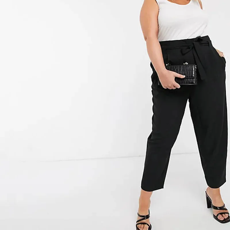 Plus Size Tie Waist Elegant Work Tailored Pants