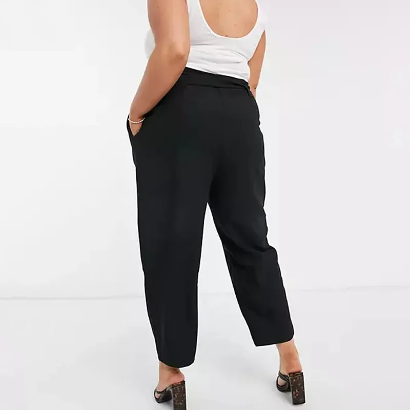 Plus Size Tie Waist Elegant Work Tailored Pants