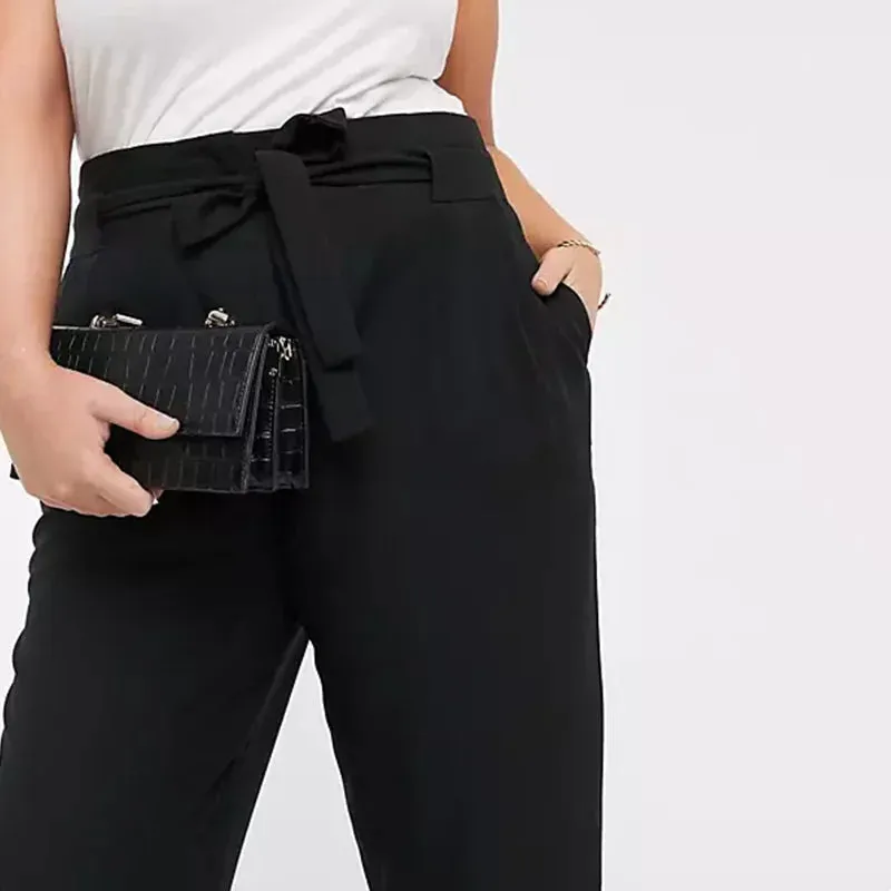Plus Size Tie Waist Elegant Work Tailored Pants