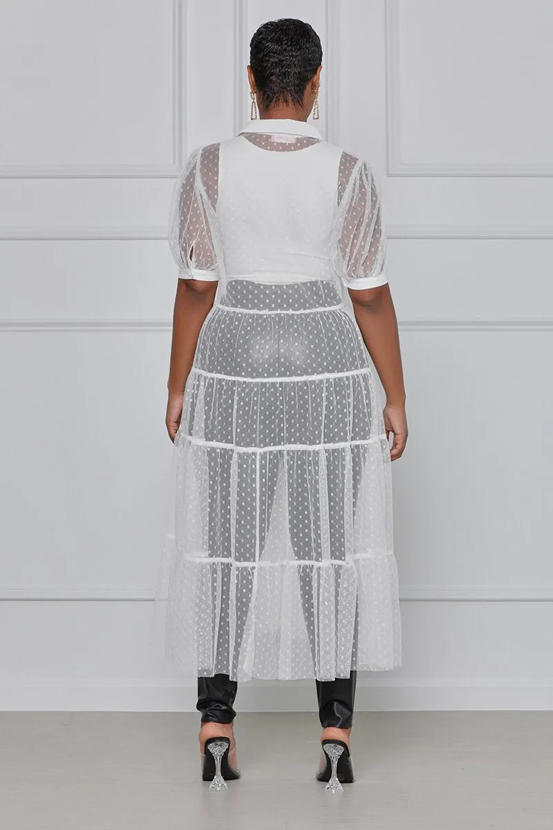 Polk Dot Solid Color Mesh Short Sleeved Loose Cover Up Dress