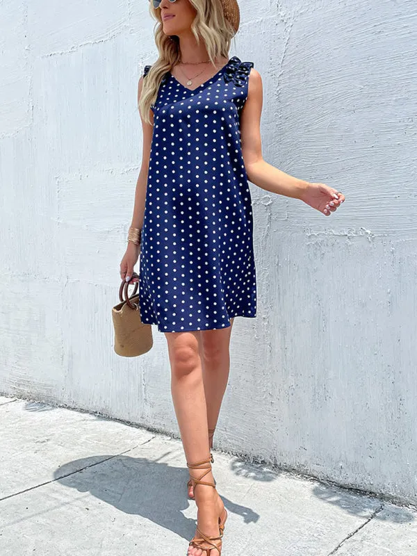 Polka Dot Summer Dress with Ruffled Shoulders