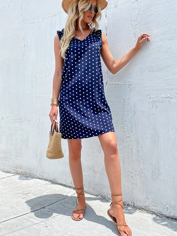 Polka Dot Summer Dress with Ruffled Shoulders