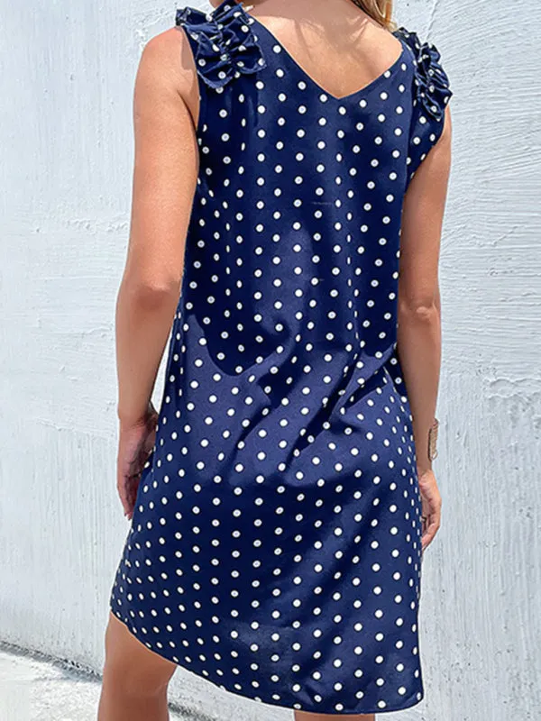 Polka Dot Summer Dress with Ruffled Shoulders