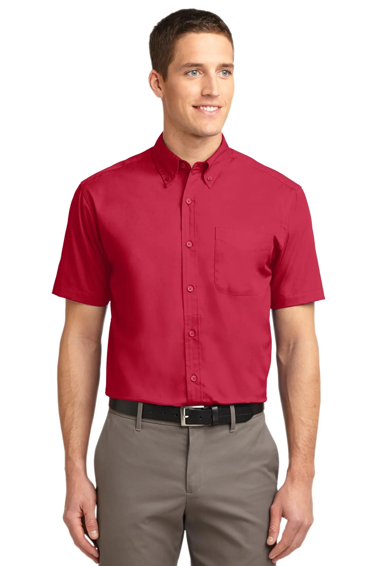 Port Authority Tall Short Sleeve Easy Care Shirt. TLS508 Red/ Light Stone Tall