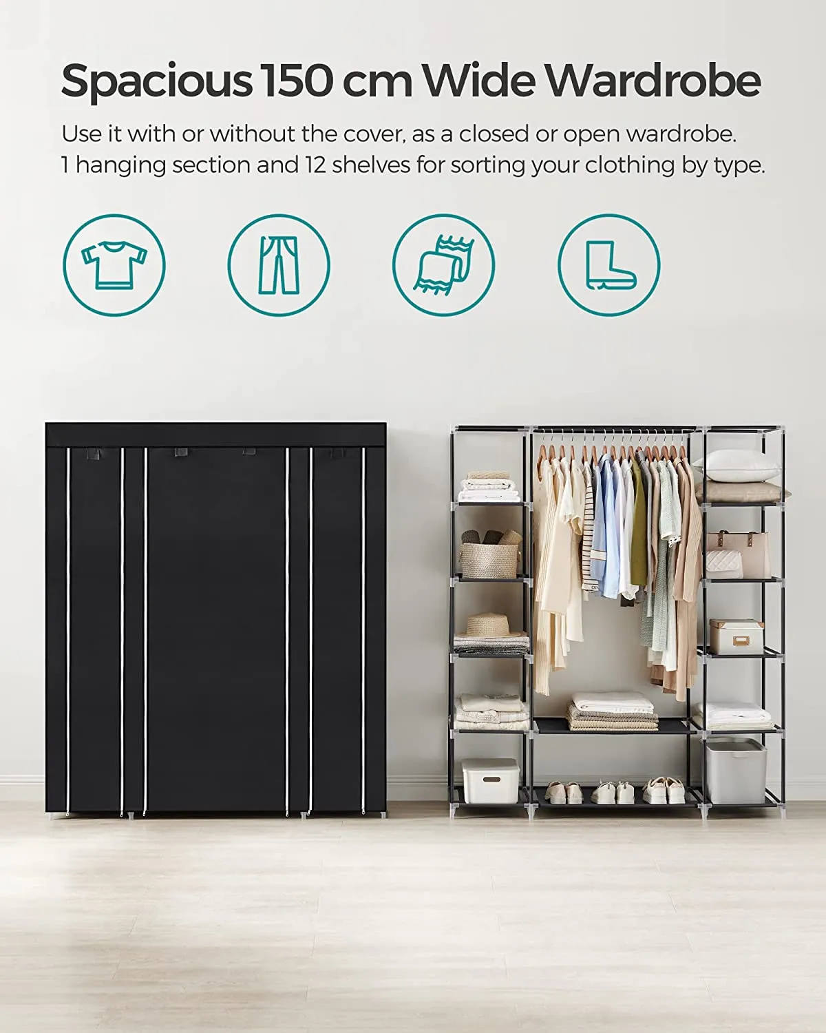 Portable Wardrobe Clothes Storage Organiser (Black)
