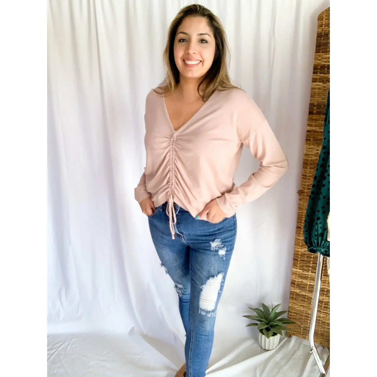 Pretty In Pink Drawstring Sweater - Pink