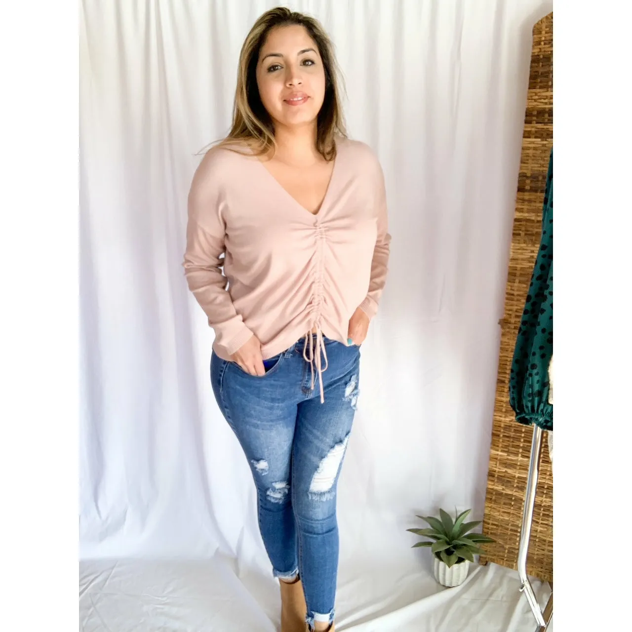 Pretty In Pink Drawstring Sweater - Pink