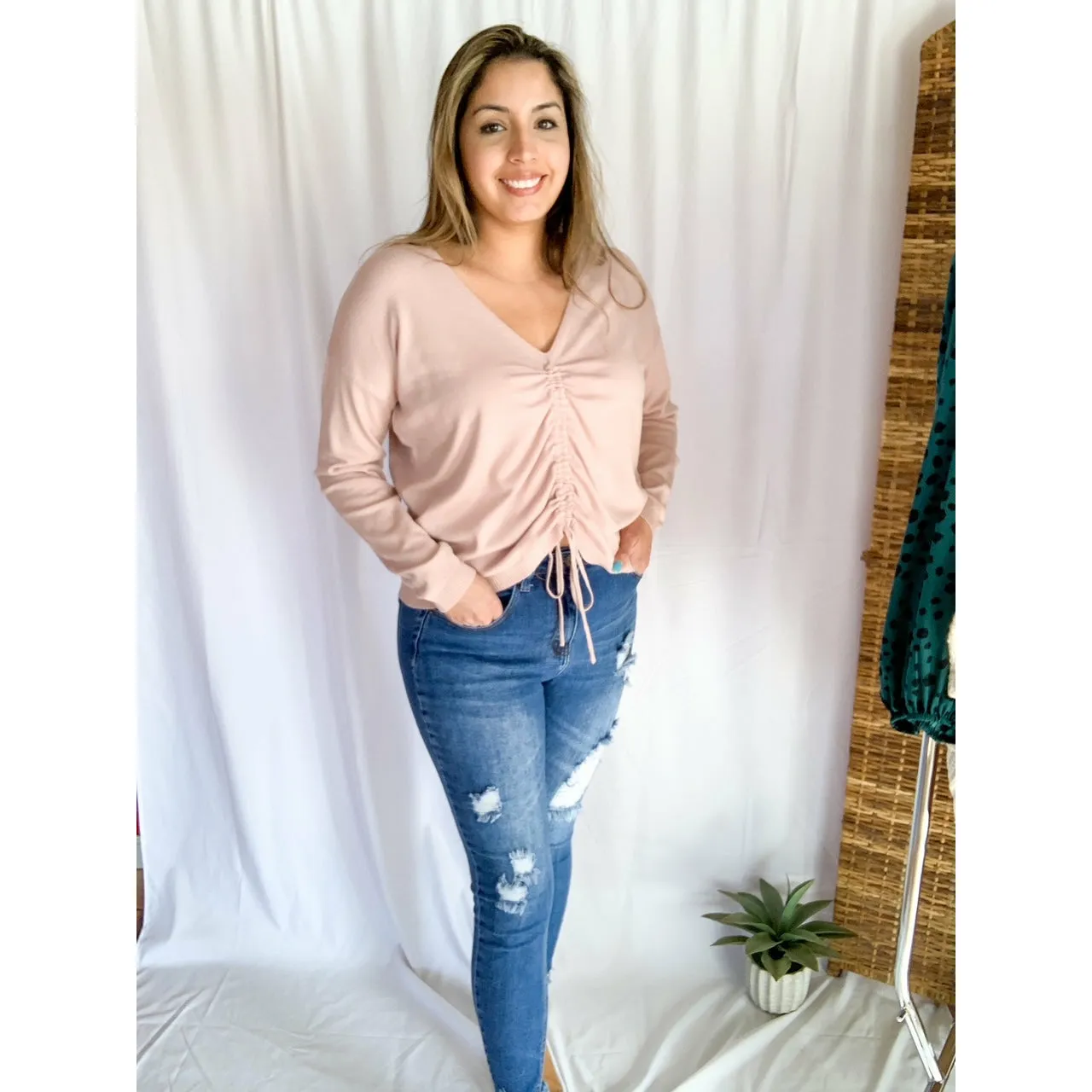 Pretty In Pink Drawstring Sweater - Pink