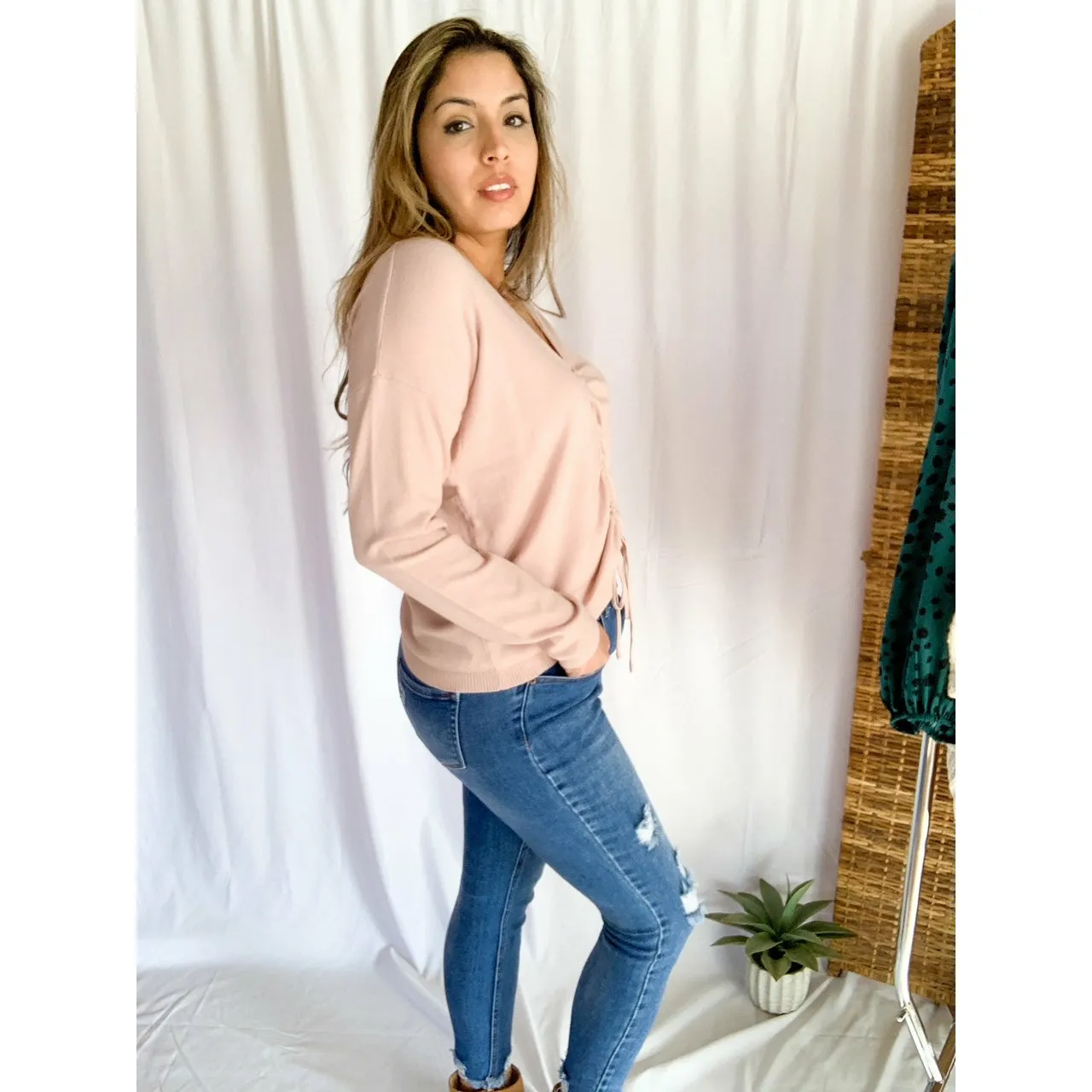 Pretty In Pink Drawstring Sweater - Pink