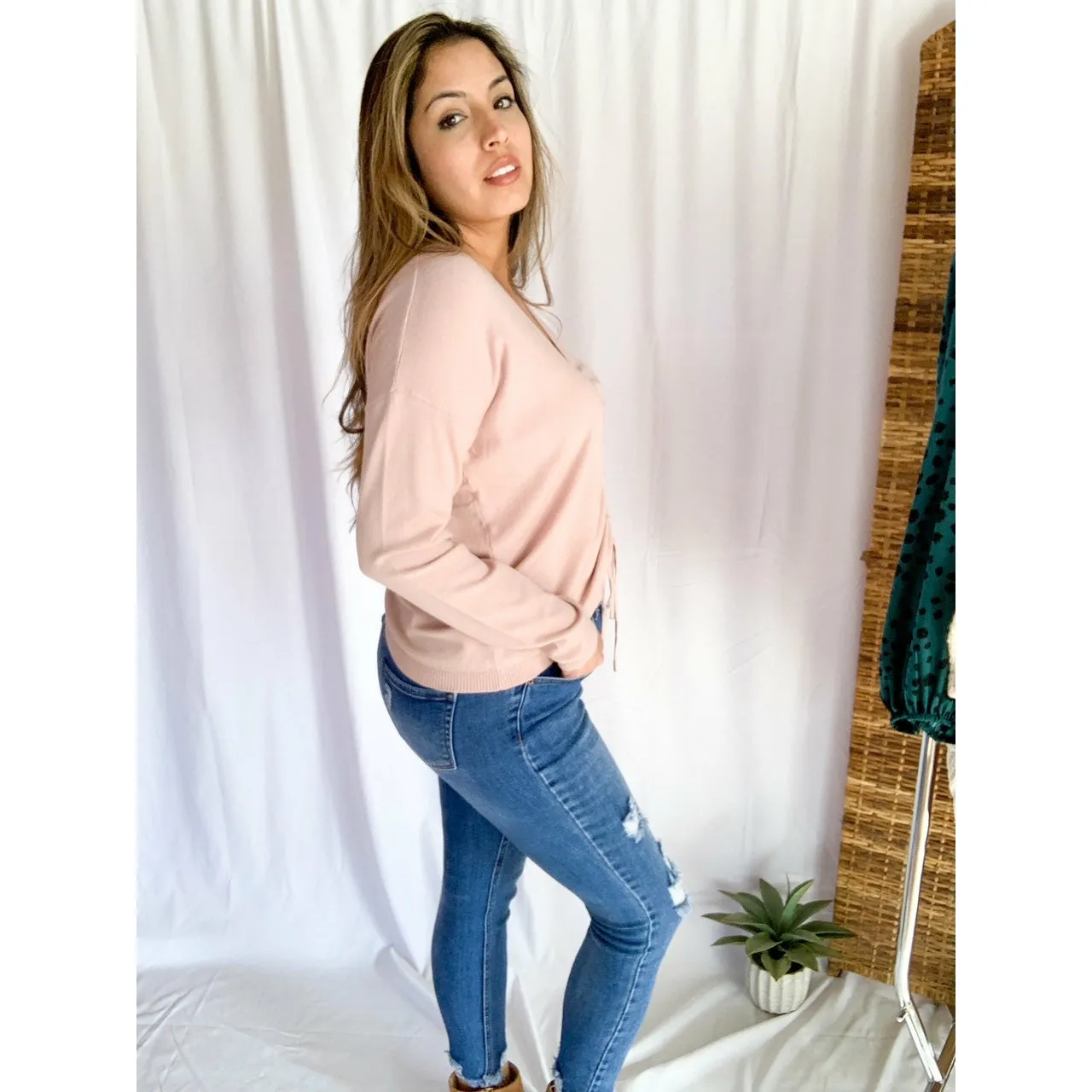 Pretty In Pink Drawstring Sweater - Pink