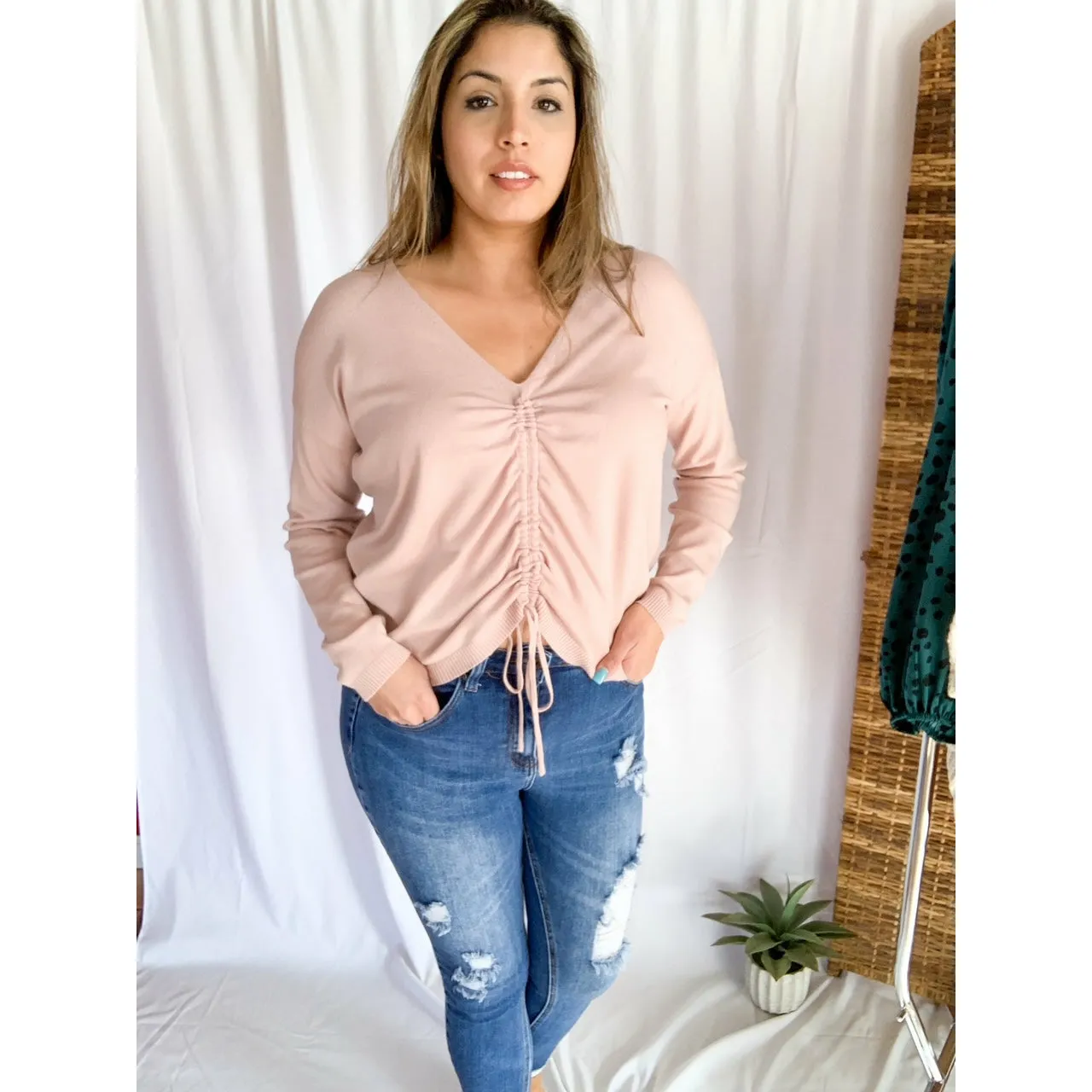 Pretty In Pink Drawstring Sweater - Pink