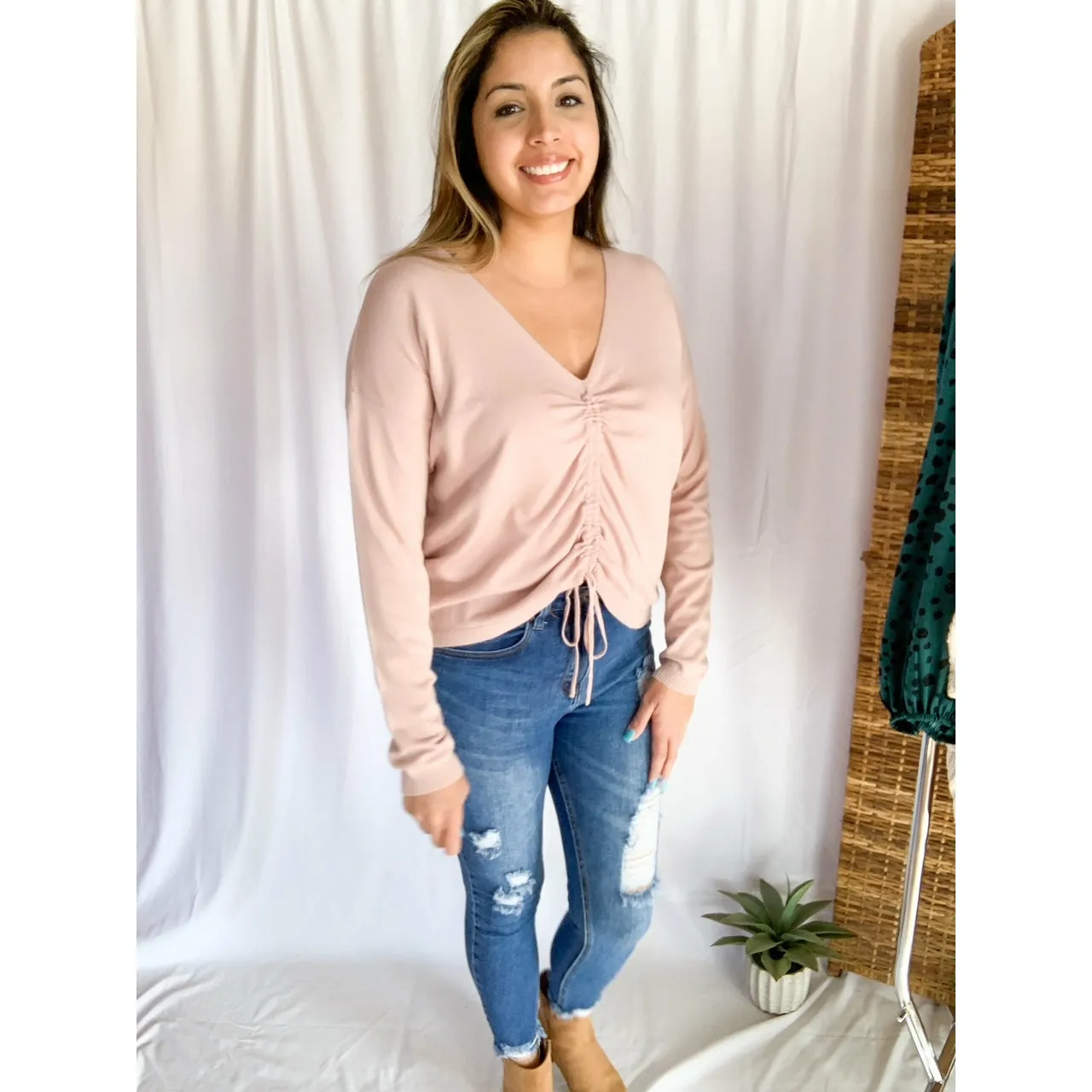 Pretty In Pink Drawstring Sweater - Pink