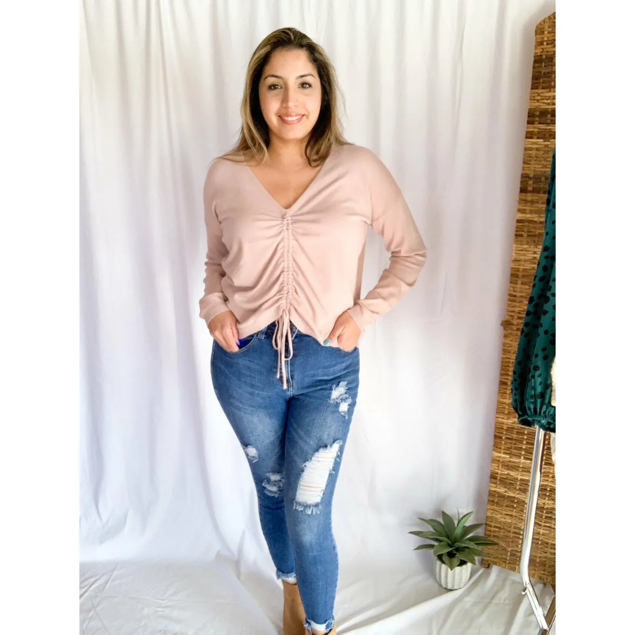 Pretty In Pink Drawstring Sweater - Pink