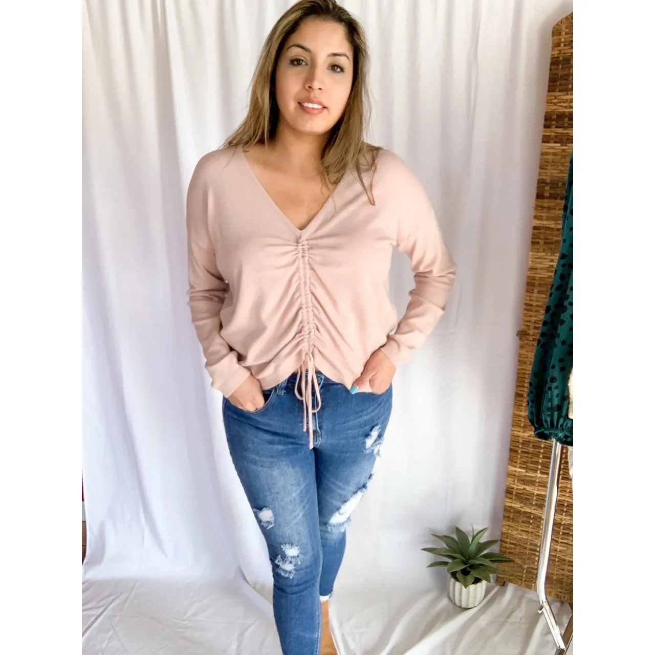 Pretty In Pink Drawstring Sweater - Pink
