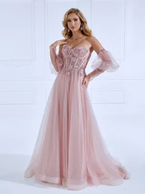 Princess Sweep Train Sequin Lace Tulle Pink Prom Dresses #18149
