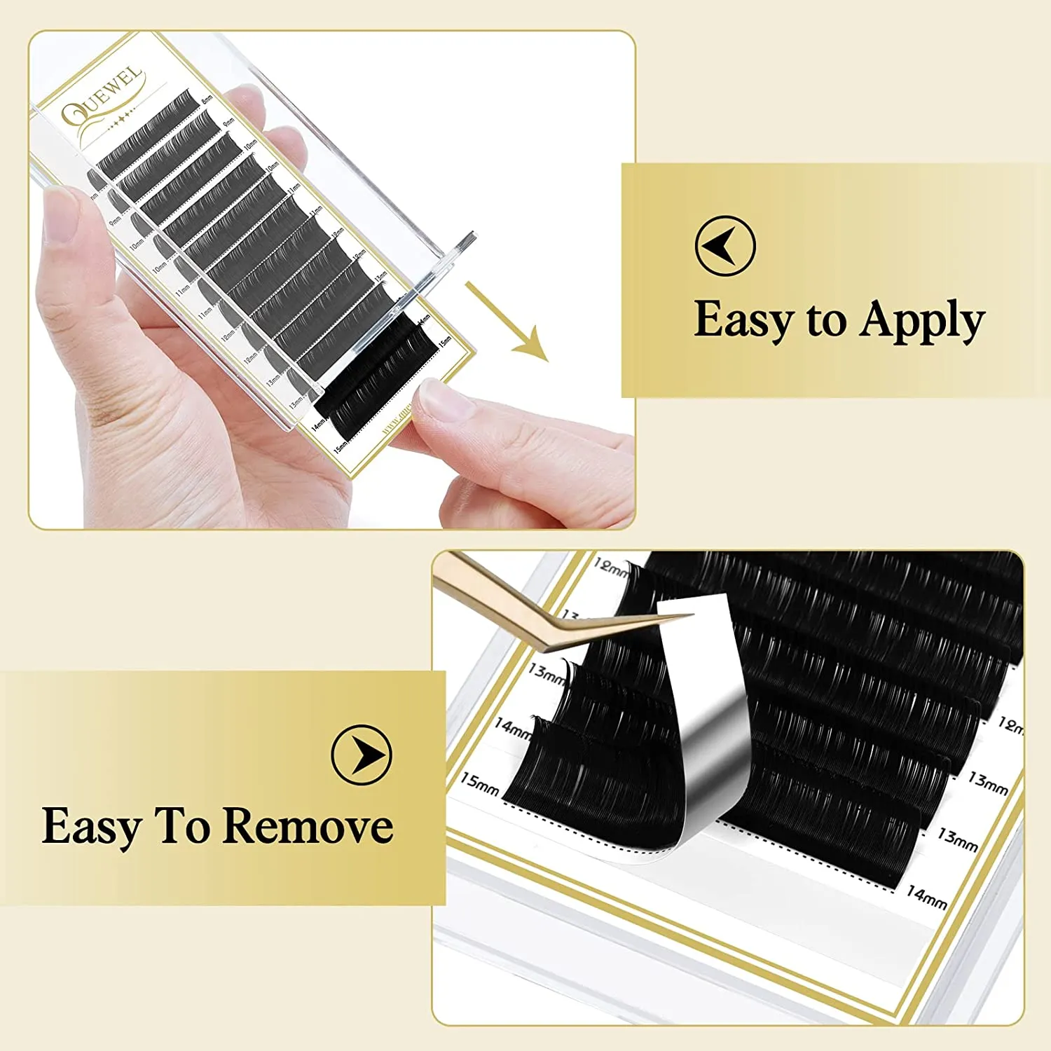 QUEWEL Classic Eyelash Extensions 0.03-0.20 | C/D Curl Lash Extensions | Mixed Length 8-15mm