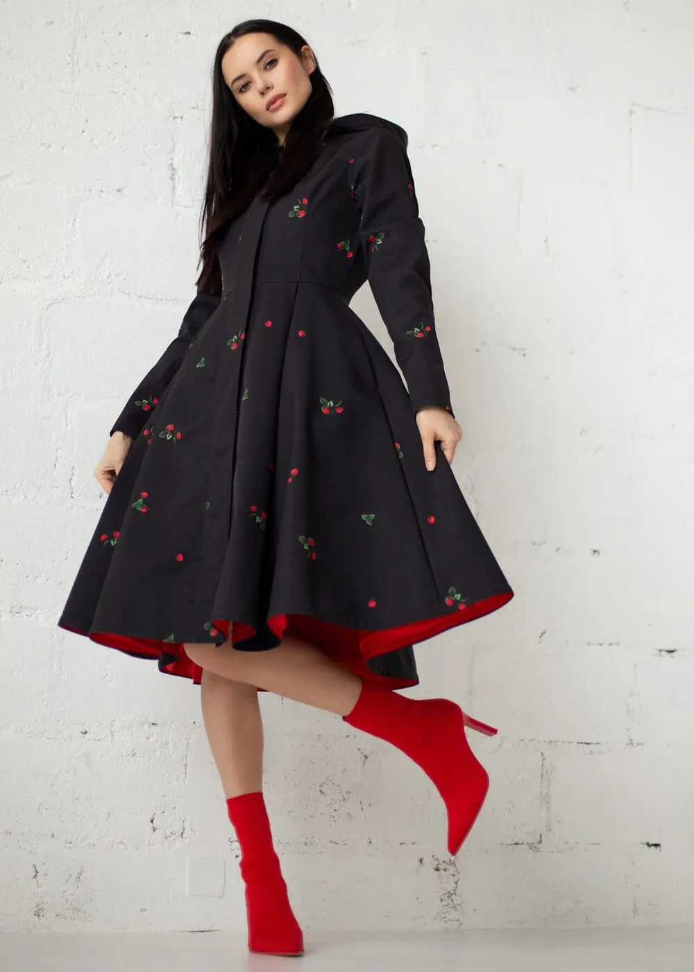 RainSisters Strawberry Waterafstotende 50's Swing Regenjas Zwart
