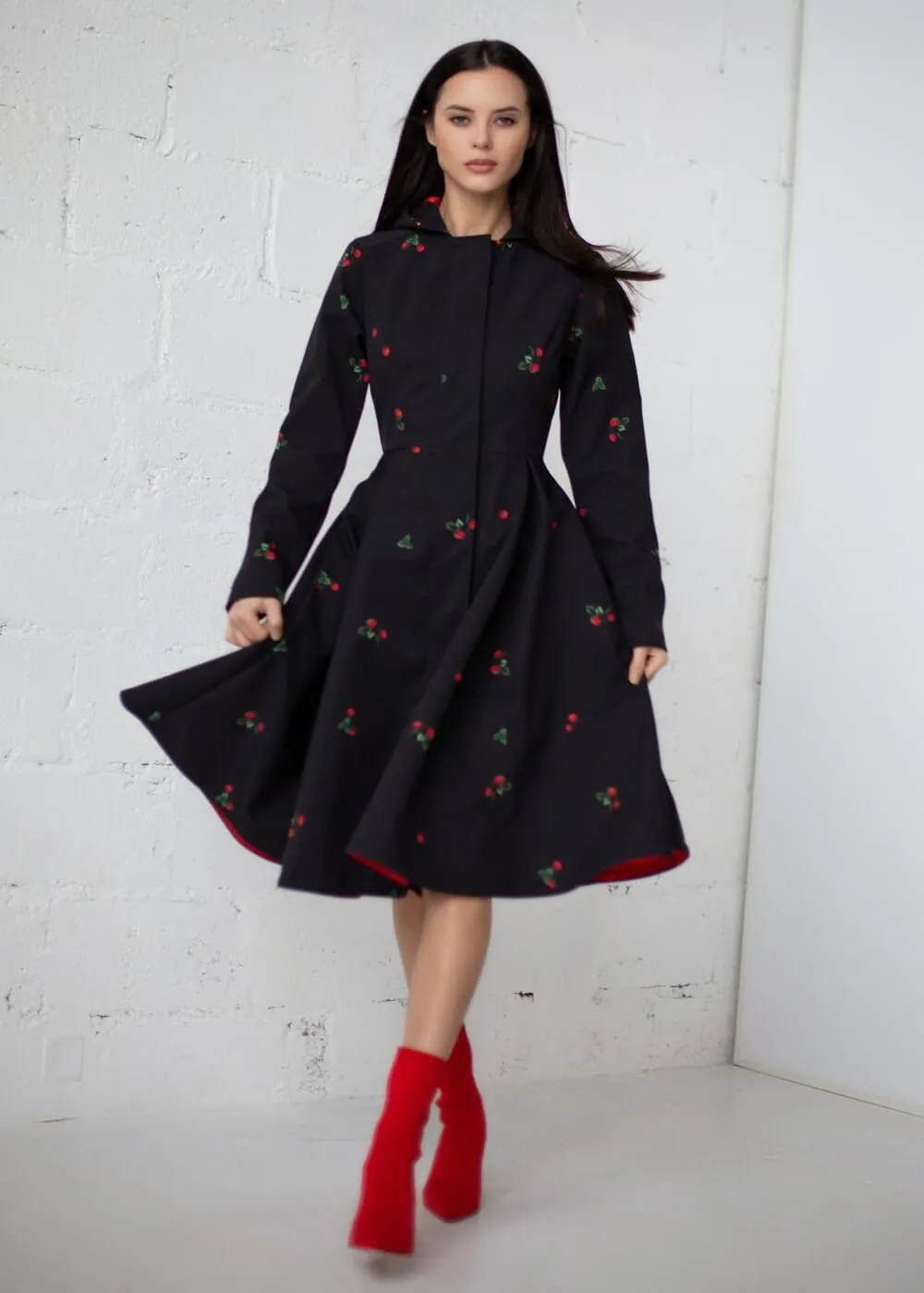 RainSisters Strawberry Waterafstotende 50's Swing Regenjas Zwart