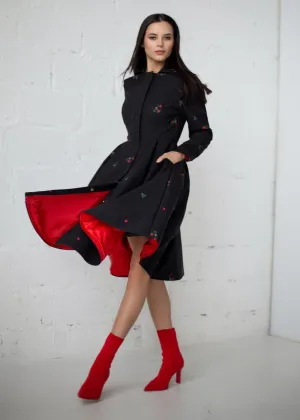 RainSisters Strawberry Waterafstotende 50's Swing Regenjas Zwart