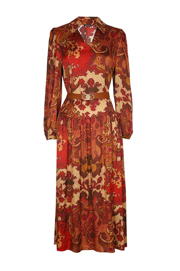 RED PRINTED LOOSE MIDI DRESS