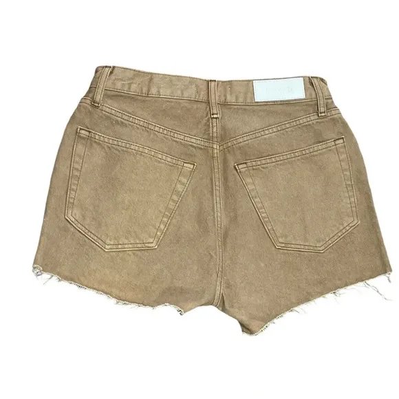 RE/DONE Womens 70's Hi Rise Jean Shorts Washed Khaki Denim Cut Off Size 27