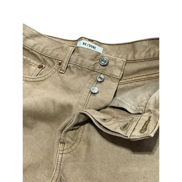RE/DONE Womens 70's Hi Rise Jean Shorts Washed Khaki Denim Cut Off Size 27