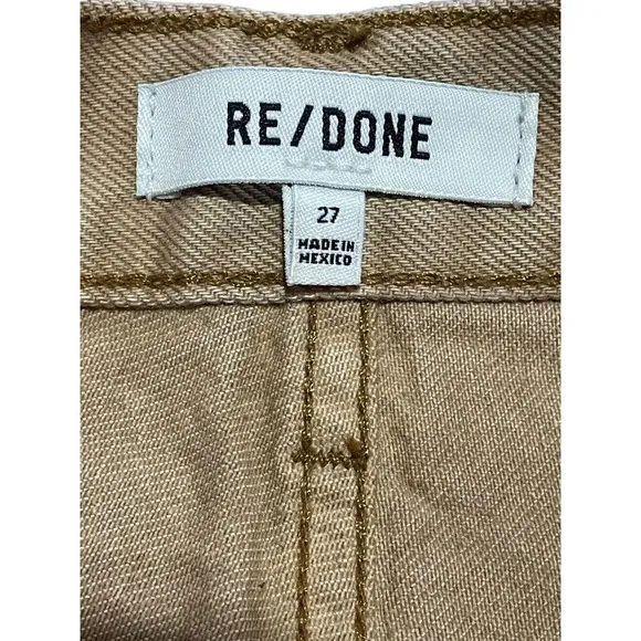 RE/DONE Womens 70's Hi Rise Jean Shorts Washed Khaki Denim Cut Off Size 27