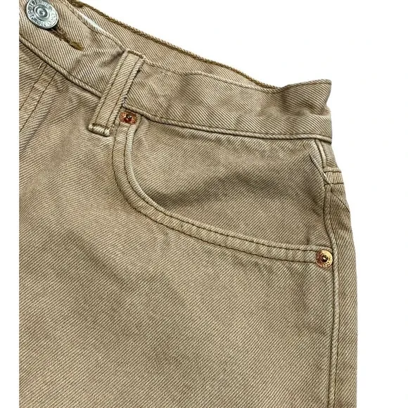 RE/DONE Womens 70's Hi Rise Jean Shorts Washed Khaki Denim Cut Off Size 27