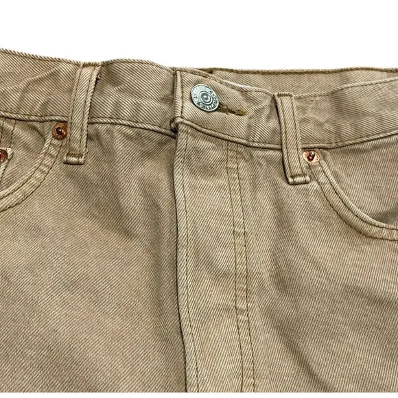 RE/DONE Womens 70's Hi Rise Jean Shorts Washed Khaki Denim Cut Off Size 27