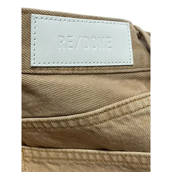 RE/DONE Womens 70's Hi Rise Jean Shorts Washed Khaki Denim Cut Off Size 27