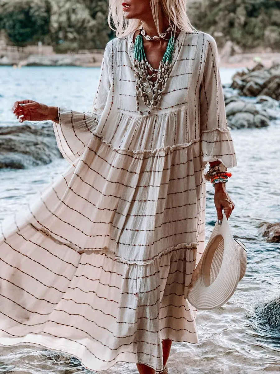 Retro Ethnic Style Loose Striped Women'S Holiday Dress
