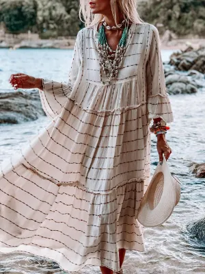Retro Ethnic Style Loose Striped Women'S Holiday Dress