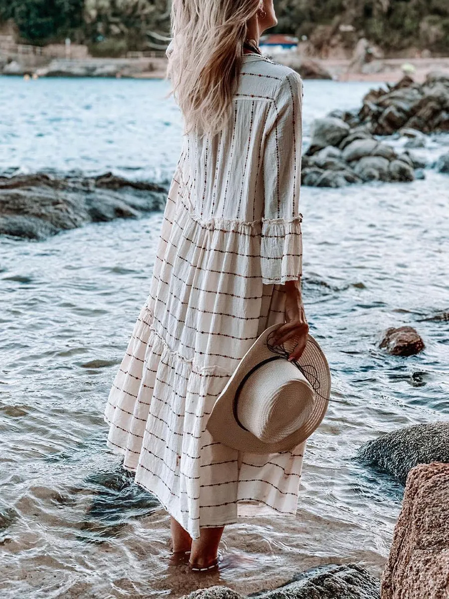 Retro Ethnic Style Loose Striped Women'S Holiday Dress