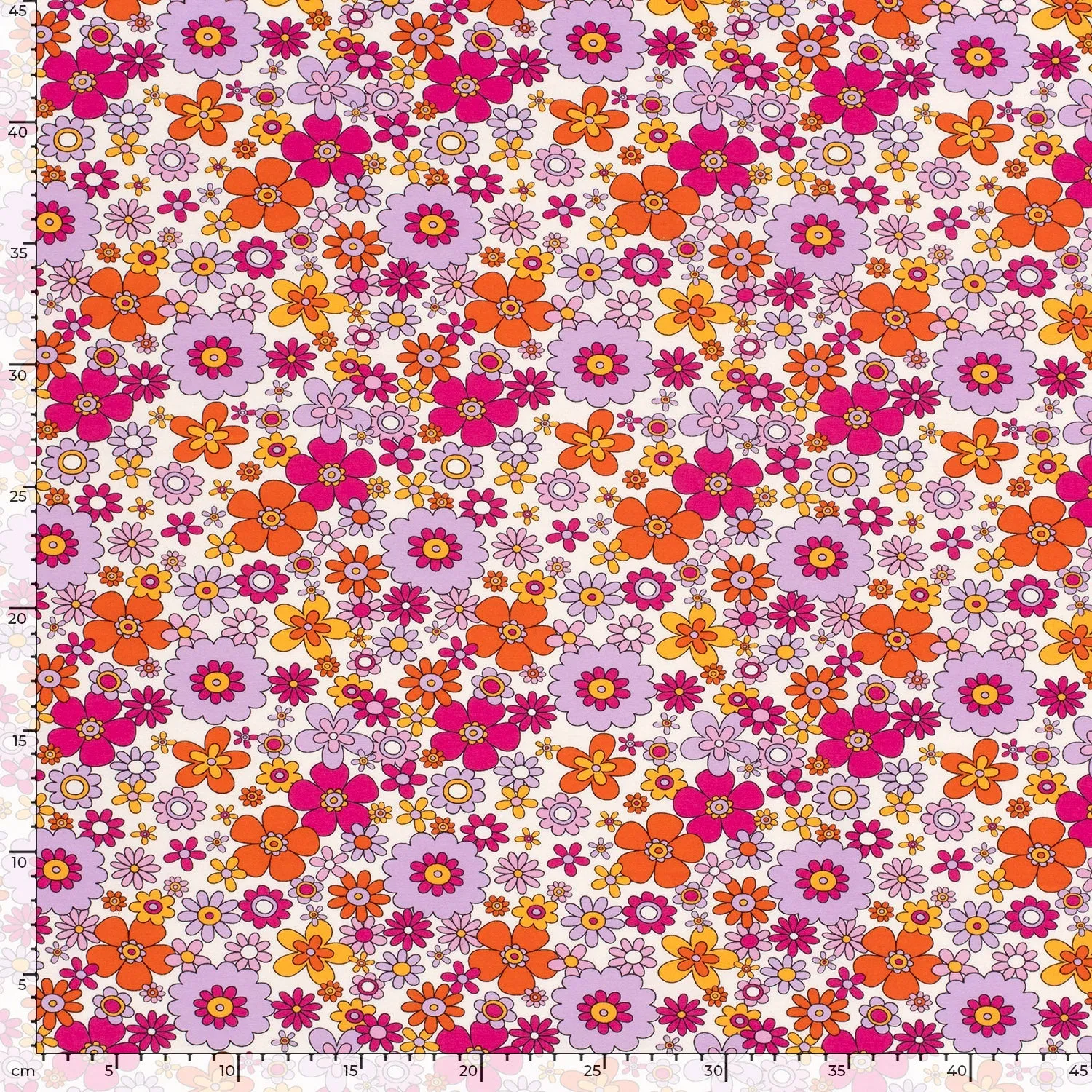 RETRO FLOWERS COTTON JERSEY PER METRE