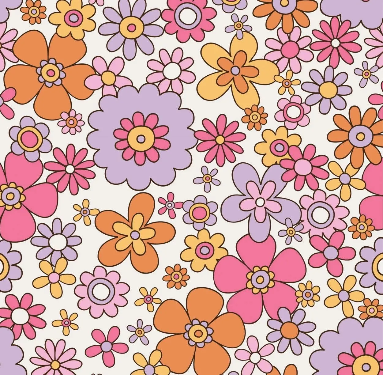 RETRO FLOWERS COTTON JERSEY PER METRE