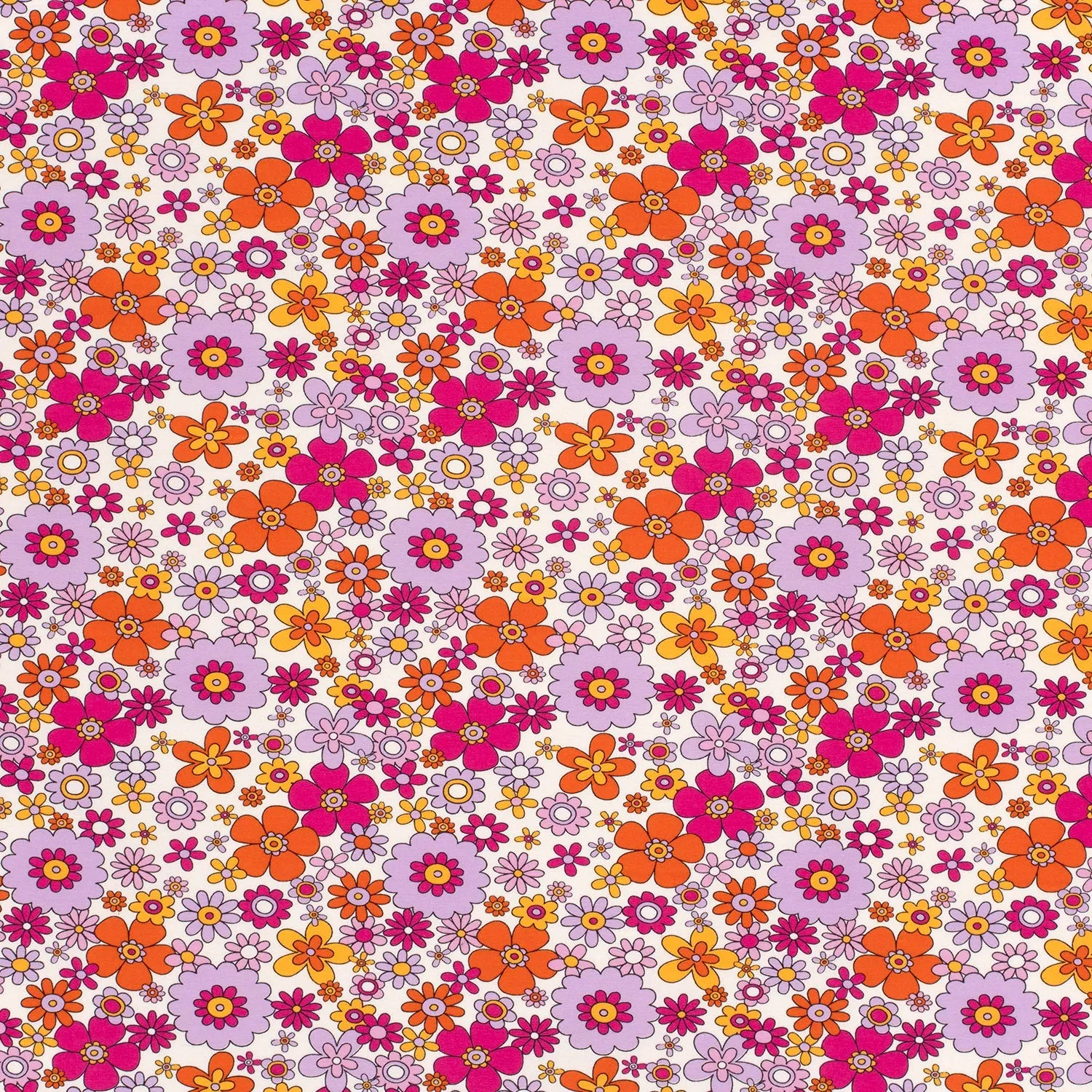 RETRO FLOWERS COTTON JERSEY PER METRE