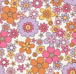 RETRO FLOWERS COTTON JERSEY PER METRE