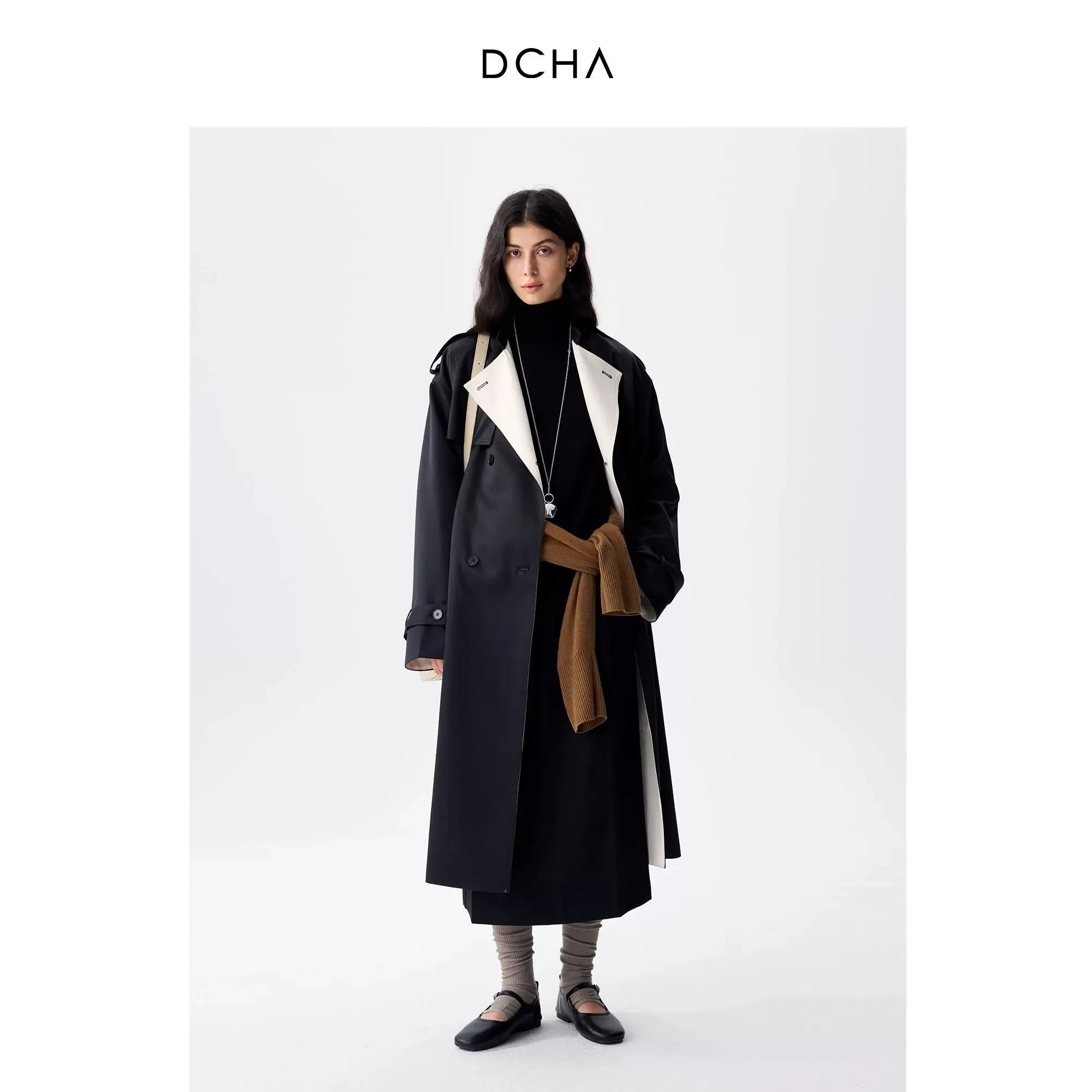 Retro High-End Colorblock Trench Coat