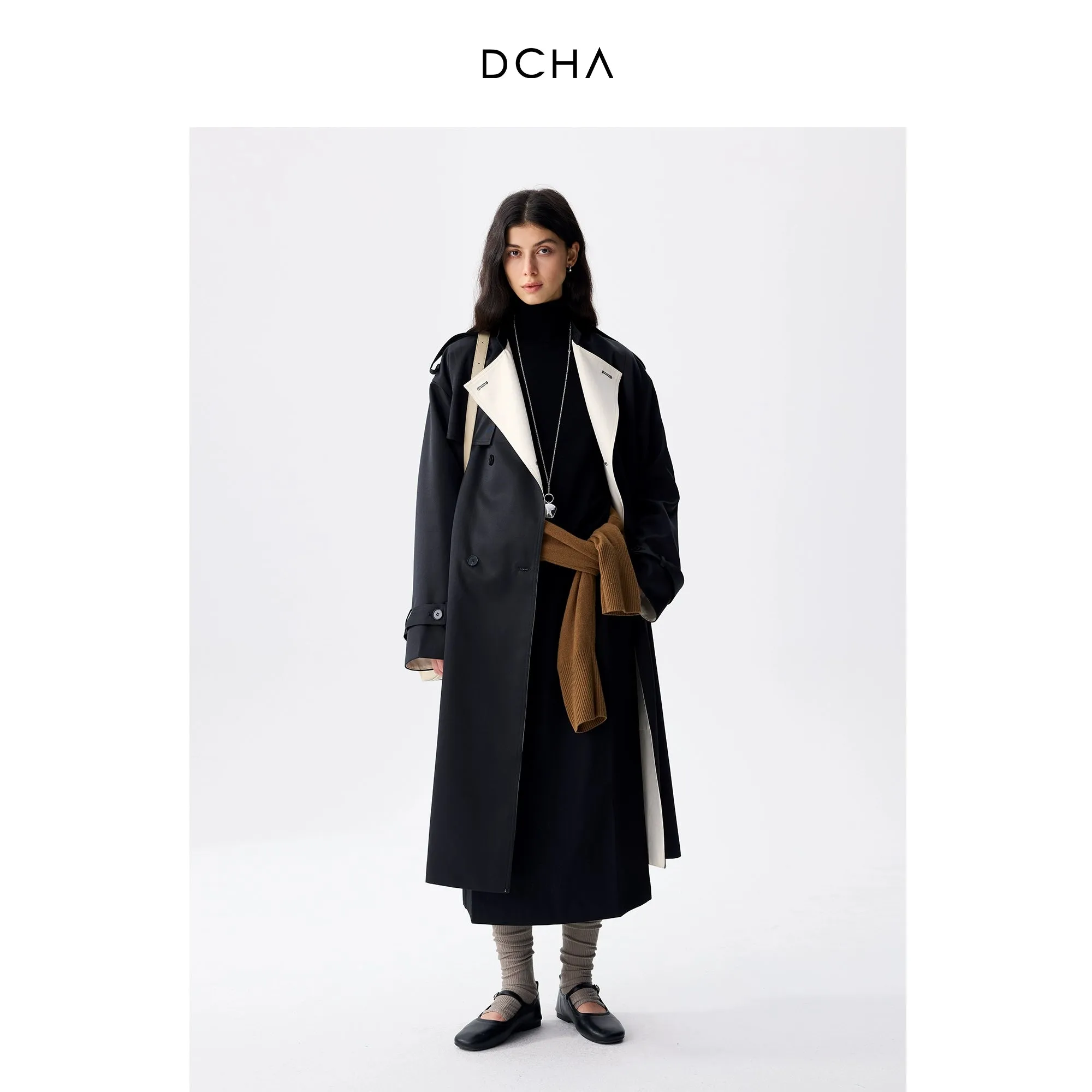 Retro High-End Colorblock Trench Coat
