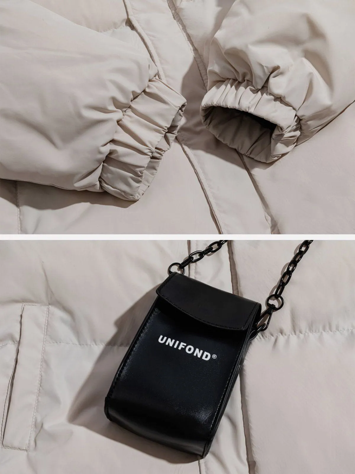 Rimiro - Solid Detachable Satchel Winter Coat