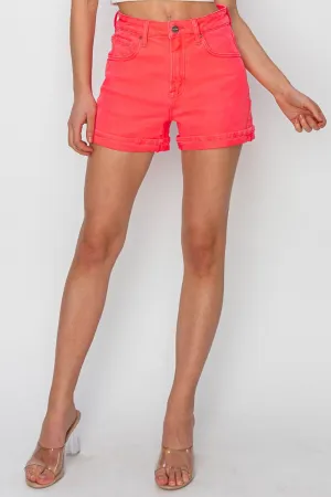 Risen Coral Cuffed Denim Shorts