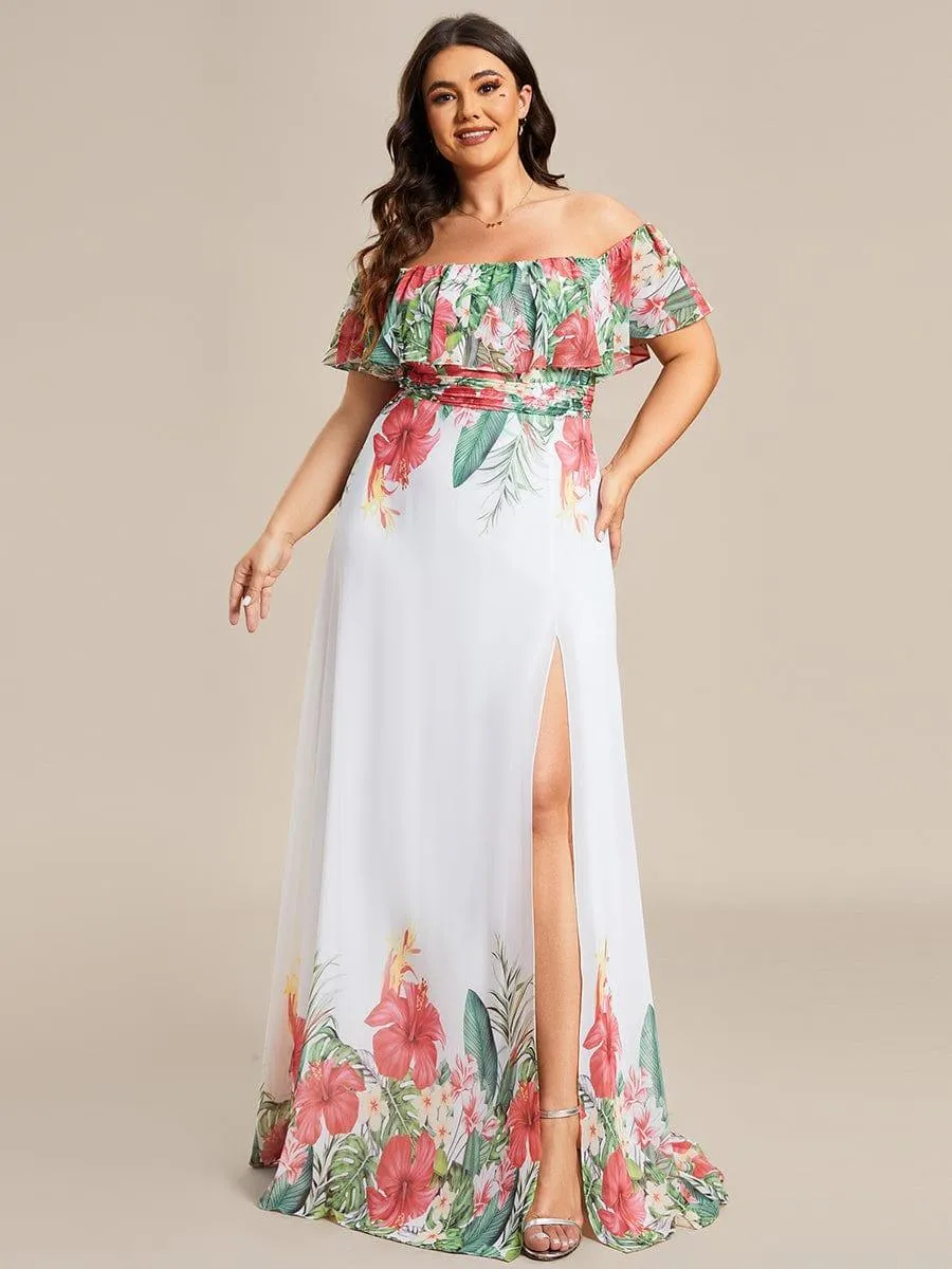 Robe de soirée imprimée taille élastique à épaules dénudées d'été grande taille